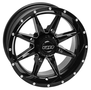 QuadBoss Slicer Wheel - 14x7 - 5+2 Offset - 4/137 - Gloss Black with Machined Fa - Picture 1 of 4