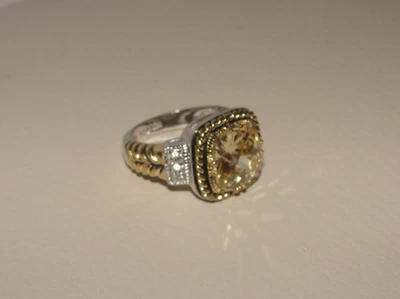 Lia Sophia Lemon Chiffon Ring 6.25 sz  Gold Silver Tone CZ Yellow Cushion Euc! - Image 1 of 4