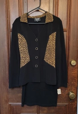 NWT P G Collections Vintage Black/Leopard  Print 2 Piece Dress/Blazer Suit-Sz 10 - Image 1 of 4