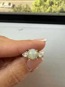 Elegant Platinum Natural Cats Eye Chrysoberyl Diamond Ring 4.58tcw - Picture 1 of 10