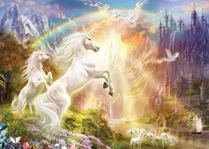 Jigsaw puzzle Fantasy Unicorn Rainbow River Glitter 500 piece NIB - Picture 1 of 1