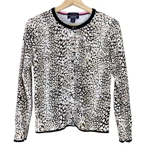 Cárdigan Lands End Pequeño Marrón Negro Estampado Animal Botón Frontal Suéter Calce Ajustado - Imagen 1 de 5