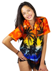 Funky Hawaiibluse Hawaiihemd Damen Beach Orange Unisex - Bild 1 von 6