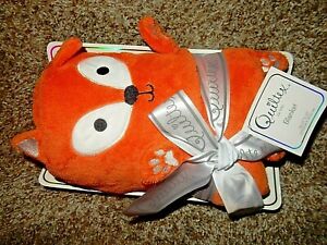 #1X 35x23 NWT QUILTEX Plush Animal FOX Baby Crib blanket Security Lovey