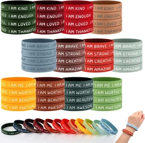 48 Pcs Inspirational Silicone Wristbands Rubber Stretch Unisex Bracelets - Picture 1 of 12