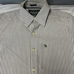 Abercrombie & Fitch Muscle Gray Striped Fit Button Down Shirt Grey Preppy Sz M - Picture 1 of 12
