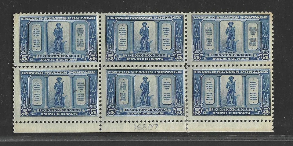 US 1925 THE MINUTE MAN BY DANIEL CHESTER SCOTT #619 MINT NEVER HINGED BLOCK OF 6 - Image 1 of 1