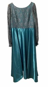 Vtg Handmade Womens Evening Gown Estimated M / L Lace Aqua Blue Turquoise Silver - Bild 1 von 21
