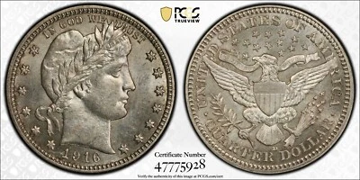 1916 D BARBER QUARTER PCGS MS 62 CRISP SILVERY LUSTER WITH A HINT OF VANILLA AND - Image 1 of 4