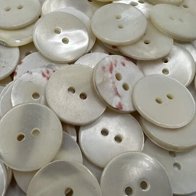 White "Real" Oyster Shell Button Flat Face Wht/Red Speck Back 21mm 13/16"  2hole - Image 1 of 3