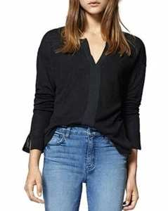 SANCTUARY Sienna Mixed Black Split Neck Sweater Top sz XS NWT $59 - Picture 1 of 4