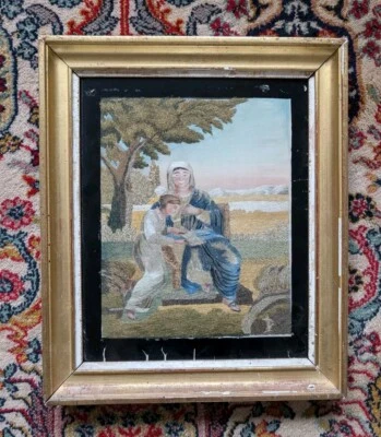 Tableau En Broderie 19 ème - Allégorie De Sainte Anne Enseignant La Vierge... - Photo 1/4