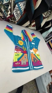 Kids Ethic Alpaca Cotton Knit Handmade In Ecuador Zip Hood Sweater Jacket Size 5 - Picture 1 of 4
