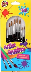 Artist Brushes Paint Brush Set Pony Hair Assorted Sizes Hobby Crafts Pack of 12 - Picture 1 of 6
