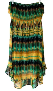 Forever 21 Off Shoulder Dress Tribal Print Sheer Lined on Bottom Medium High Low - Picture 1 of 5