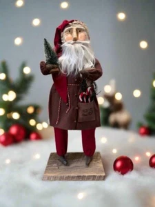 Handcrafted by Michelle Early American Hand Sculpted Clay Face Santa w/ Tree/Can - Picture 1 of 5