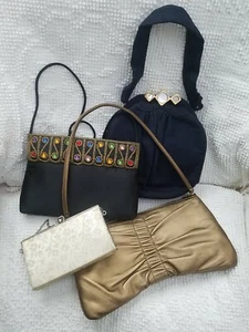 4 Vintage Evening Bags /Black Gold Felt Satin Jewelled 1 Apostrophe 3 Unbranded - Picture 1 of 12