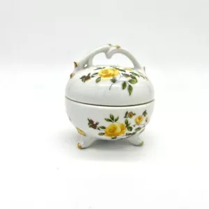 Caja de baratijas de porcelana vintage diseño floral rosa amarilla patas pequeñas Japón - Imagen 1 de 10