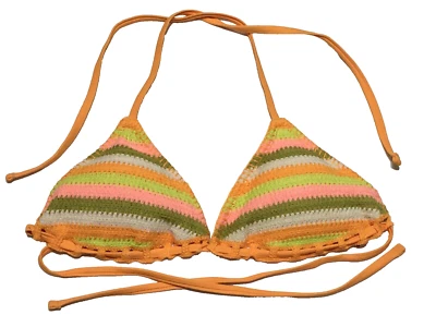 Top de bikini Wild Fable naranja a rayas múltiples para mujer talla S (4-6) triángulo de ganchillo Foto 1 de 4