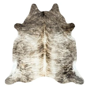 Real Brindle Gray & beige Cowhide Rug natural hair 6X6 Ft Cowhides Cow Hide skin - Picture 1 of 3