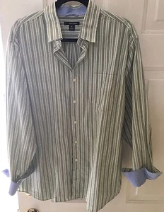 METRO EXCHANGE MENS STRIPED WITH POCKET & BLUE COLLAR CUFF SHIRT XL Button Up - Picture 1 of 7