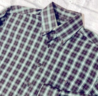 Camisa a Cuadros IKE BEHAR Para Hombre Talla Mediana A Cuadros Con Botones Verde Marrón Foto 1 de 4