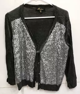 Monteau Größe L Topper Bluse Damen schwarz und silber Boho Show Stopper Shrug Top - Bild 1 von 5