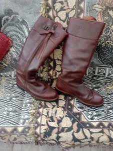 Hero Boots Biker Or Equestrian Leather Full Length Side Zip hardly worn Size 10 - Picture 1 of 8