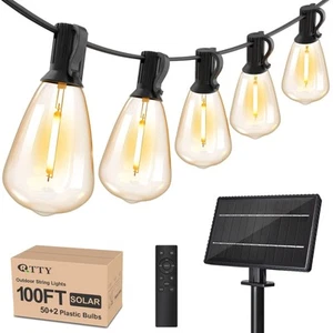 Solar String Lights Outdoor Waterproof 100ft with Remote and 52 Edison Bulb,D... - Picture 1 of 6