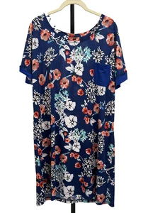 Reborn Blue Floral Print Pocket T-Shirt Mini Tunic Boho Dress - Size XL - Picture 1 of 7