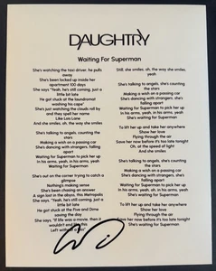 CHRIS DAUGHTRY SIGNED LYRIC SHEET SINGER WAITING FOR SUPERMAN AUTOGRAPH COA - Picture 1 of 2