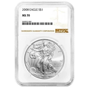 2008 $1 1-oz American Silver Eagle NGC MS70 Brown Label - Picture 1 of 3