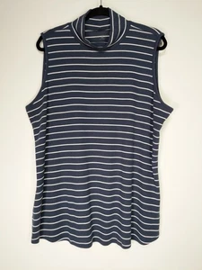 Lane Bryant Size 26 28 Blue White Striped Sleeveless Turtleneck Tank Top - Picture 1 of 6
