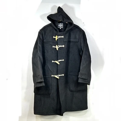 DE COLECCIÓN GLOVERALL CLÁSICO ABRIGO DE LONA DE LANA CUERNO PALANCAS CON CAPUCHA Negro XL Foto 1 de 4