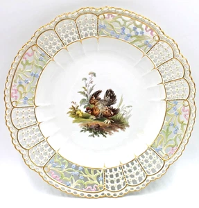 Antique Meissen Porcelain Reticulated Cabinet Plate Chicken Hen & Chick 10” - Picture 1 of 5