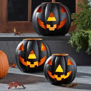 Member's Mark Pre-Lit Black Metal Jack-O-Lantern, 3er Set - Bild 1 von 7