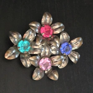 Antique Art Deco Czech Glass Rhinestone Silver-tone Floral Brooch - Picture 1 of 9