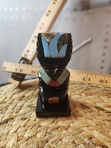 Schwarzer Obsidian Vulkan Glas handgeschnitzt Azteken Häuptling Vintage Totem Edelstein - Bild 1 von 7