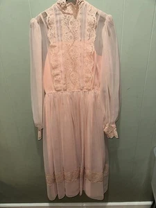 VTG 70s Pink Full Lace Gunne Sax Edwardian Style Look Romantic Wedding - Picture 1 of 9