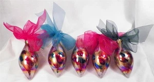 5 Christmas Ornaments Teardrop Multi Color Gold Pink Teal Bows Beautiful #12 - Picture 1 of 4