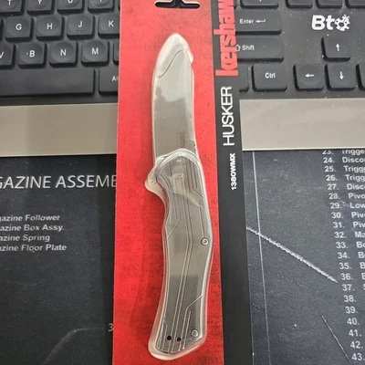 Kershaw Husker Frame Folding Knife 3.88" 8Cr13MoV Steel Blade Stainless Handle - Image 1 of 2