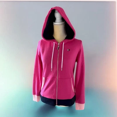 Tommy Hilfiger женщин толстовка с капюшоном Sport бархата цвет заблокирован X-Small XS красный / розовый новый с Ярлыками - Изображение 1 из 2