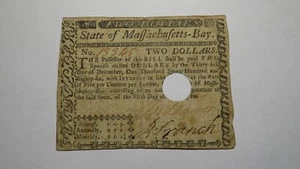$2 1780 Massachusetts Bay MA Colonial Currency Note Bill Two Dollars Revolution - Picture 1 of 2