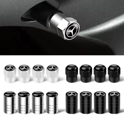 4x Capuchons Bouchons de Valve de Pneu Alu Mercedes-Benz AMG Noir Argent - Photo 1/4
