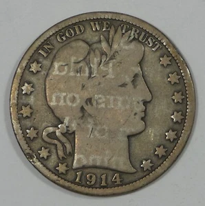 Medio dólar barbero 1914 MUY BUENO plata 50c ~ impresión de página de álbum visible - Imagen 1 de 4