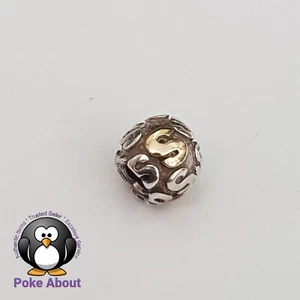 Authentic Pandora Sterling Silver Letter S Charm 790298S with 14k Gold Alphabet - Picture 1 of 8