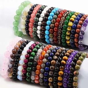 Handmade 8mm Mixed Natural Gemstone Round Beads Stretchy Bracelet Healing Reiki - Picture 1 of 86