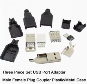 Three Piece Set USB Port Adapter Male Female Plug Coupler Plastic/Metal Case - Picture 1 of 5