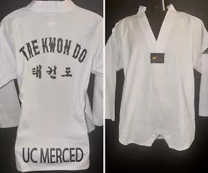 White UC MERCED Bobcats Tan Keon Do Martial Arts ADIDAS Gi Shirt Size 3  170 Cm - Picture 1 of 8