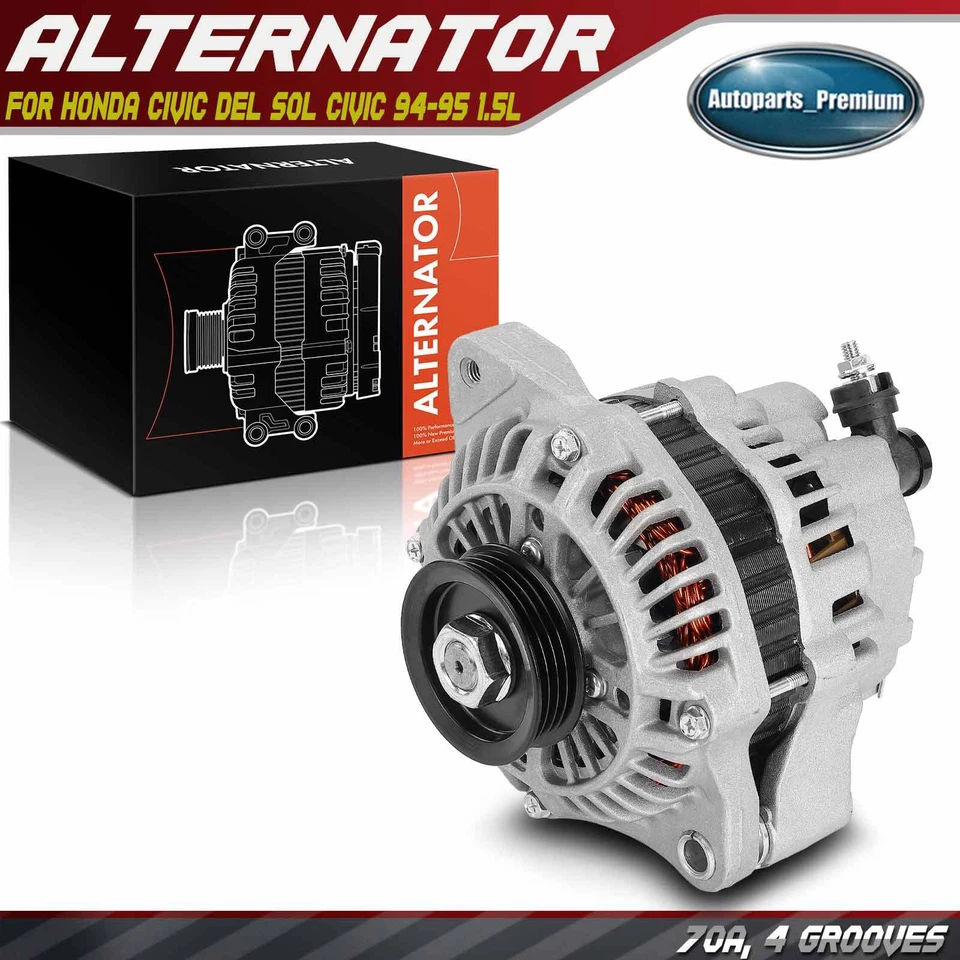 Alternador para Honda Civic Del Sol Civic 1994-1995 L4 1.5L 70A 12V CCW 4 ranuras Foto 1 de 4